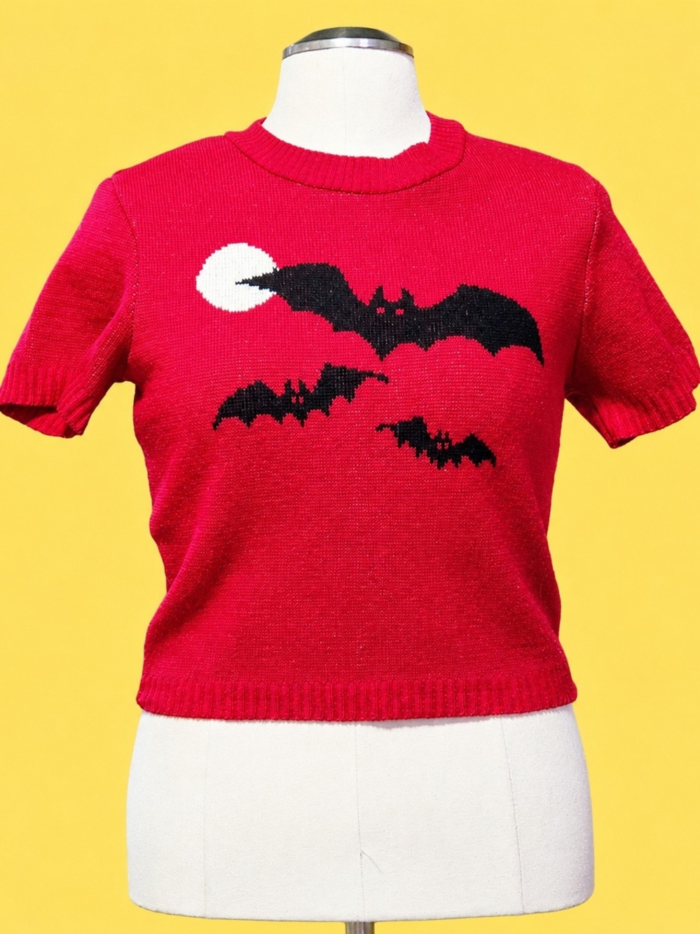 Miss Fortune Bat Knit Sweater Top Red Gothic Halloween pinup Made in UK Size M